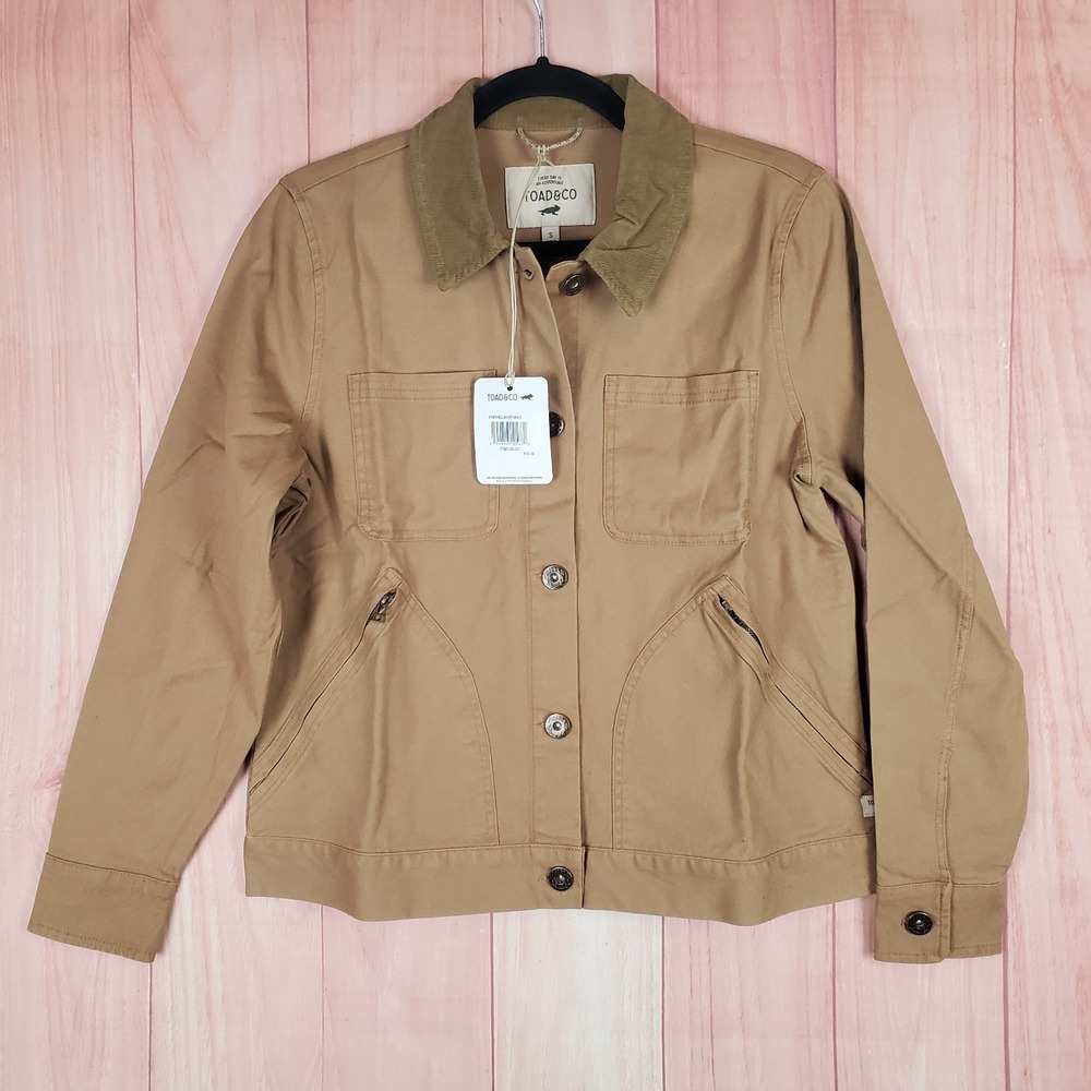 Toad&Co Bramble Jacket Womens Small Brown Canvas Cotton Stretch Button Front